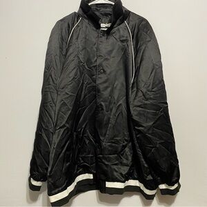 And Now This Men's XXL Black Satin White Trim Snap Front Coach Jacket